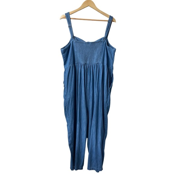 Old Navy Denim Jumpsuit XXL Petite Chambray Button Front Wide Leg Cropped - Picture 9 of 12